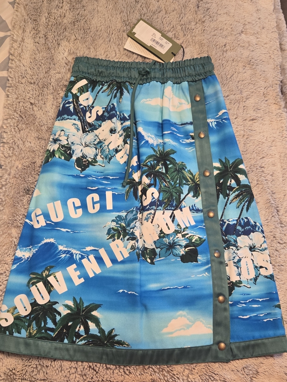 Gucci Teal and Sky-Blue Tropical Print Midi Skirt